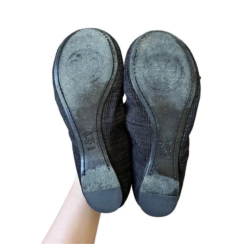 Tory Burch Caroline Black Flats with Gold Metallic Thread 8.5